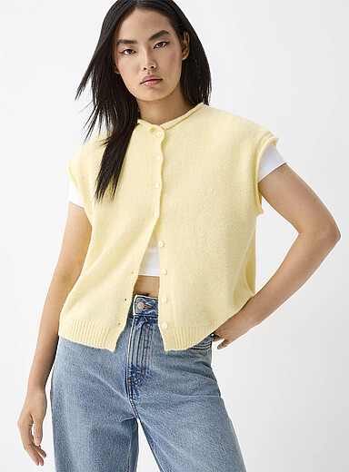 Things Between: Le gilet bords roulott&eacute;s Jaune ma&iuml;s - Vanille pour femme
