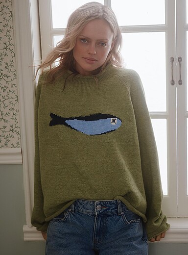 Things Between Patterned Green Sardine boxy-fit sweater for women