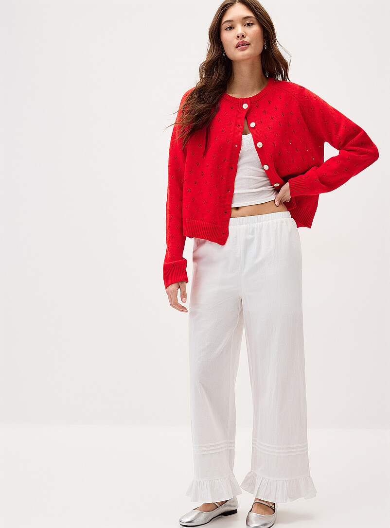 Things Between: Le cardigan rouge tricot pointelle Rouge pour femme