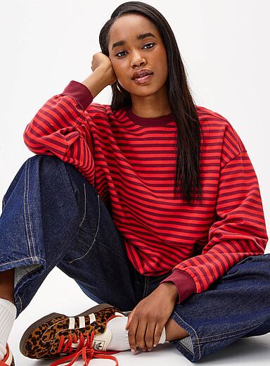 Things Between Orange-red Contrast stripes loose sweater for women