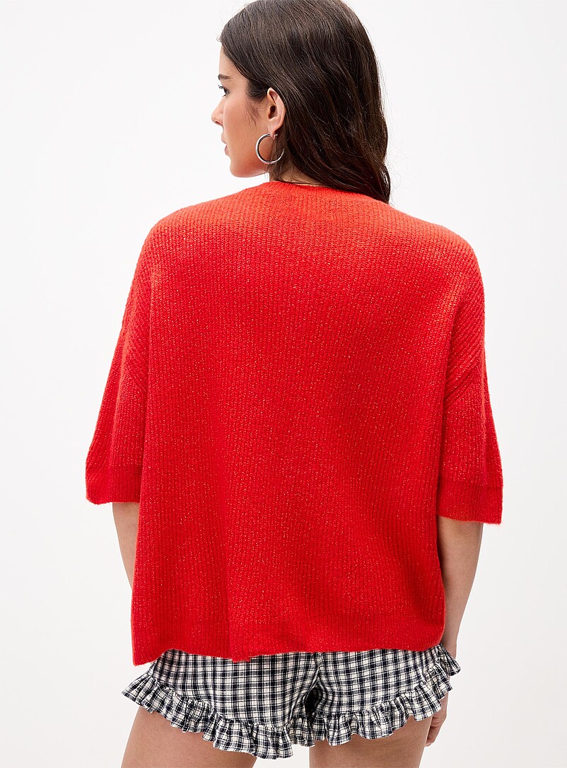 Things Between Red Shaker-rib short-sleeve cardigan for women