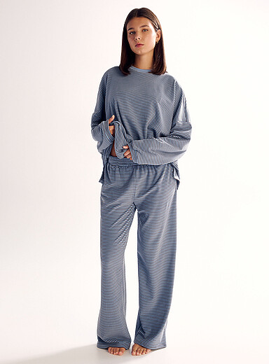 Things Between Blue Blue and brown striped polar fleece pyjama pant for women