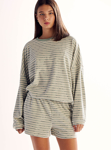 Things Between: Le sweat ample velout&eacute; ray&eacute; Menthe pour femme