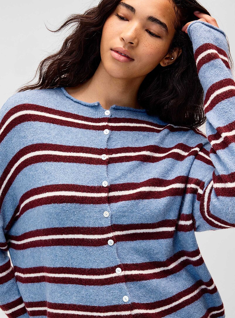 Things Between: Le cardigan ray&eacute; bordures roulott&eacute;es Rose pour femme