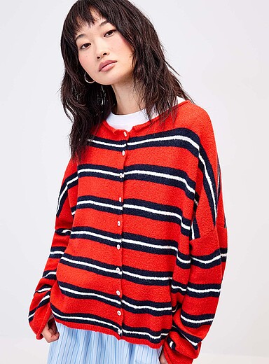 Rolled hem striped cardigan