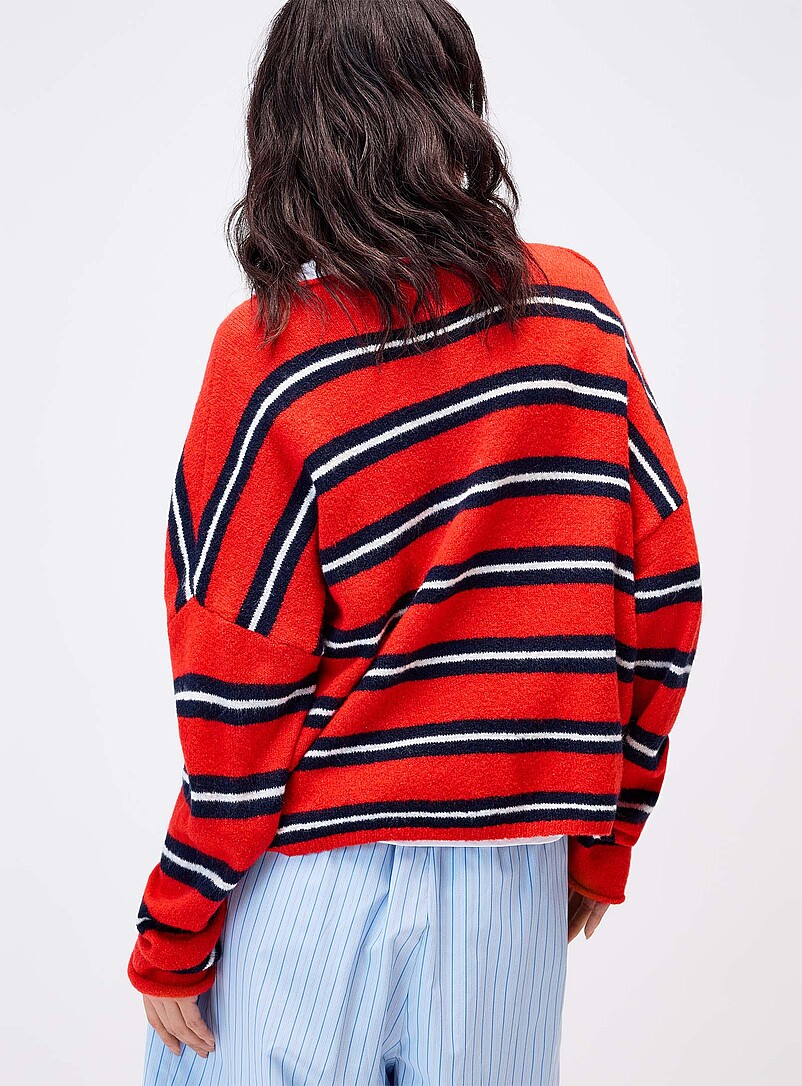 Things Between Pink Rolled hem striped cardigan for women
