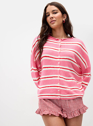 Rolled hem striped cardigan
