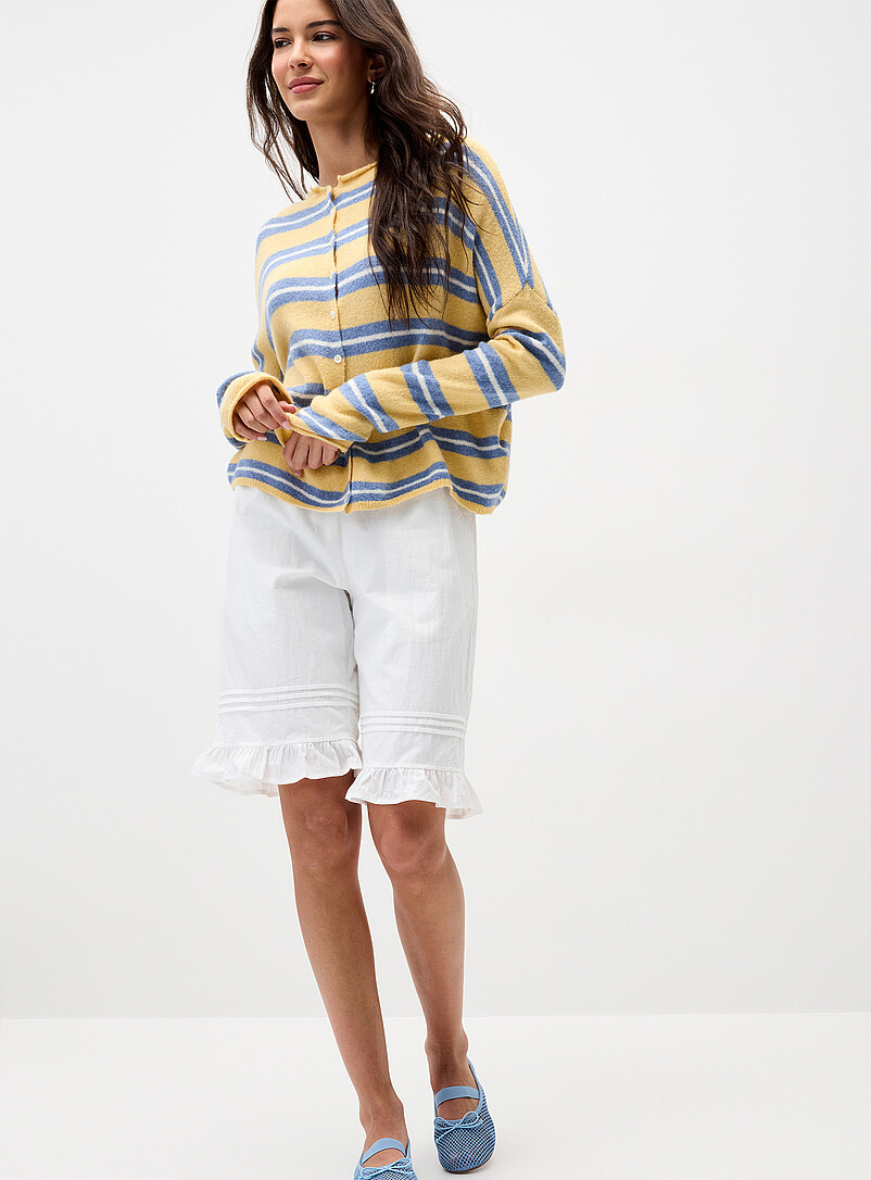 Things Between Pink Rolled hem striped cardigan for women