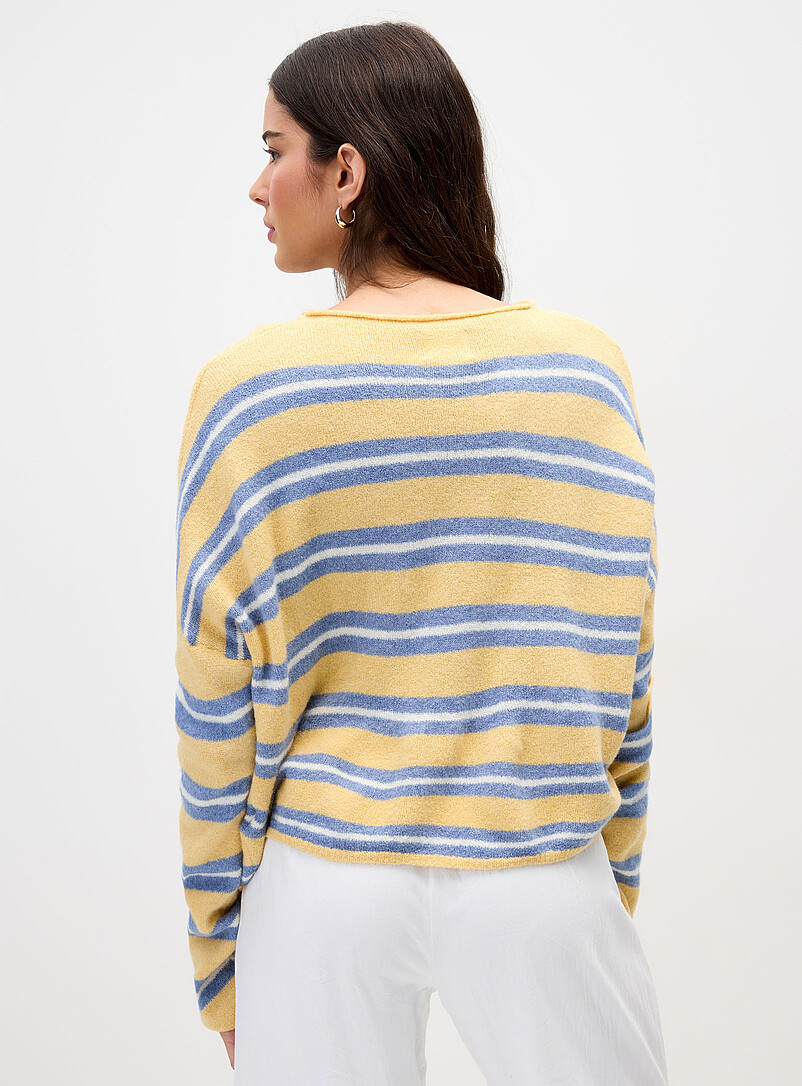 Things Between Pink Rolled hem striped cardigan for women