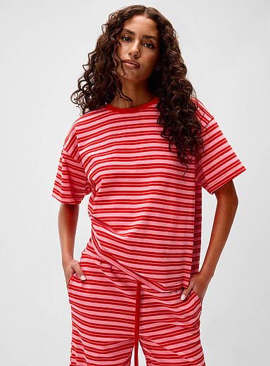 Things Between: Le t-shirt carr&eacute; rayure double Rose pour femme