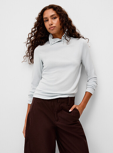 Things Between Light Blue Buttoned mock-neck T-shirt for women