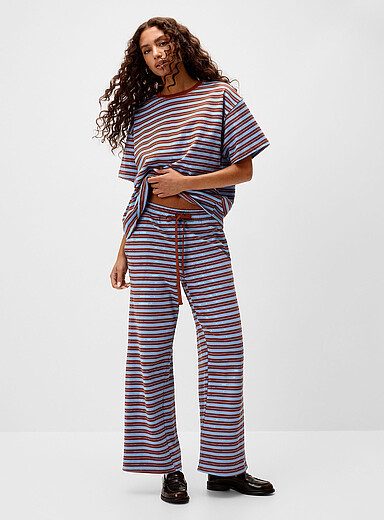 Things Between: Le pantalon taille cordon rayure double Brun pour femme