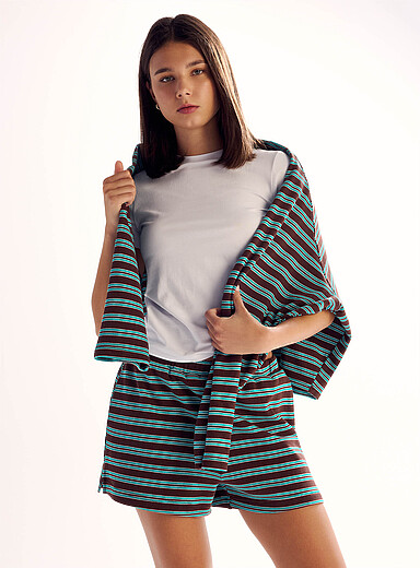 Things Between Teal Striped terry pyjama short for women