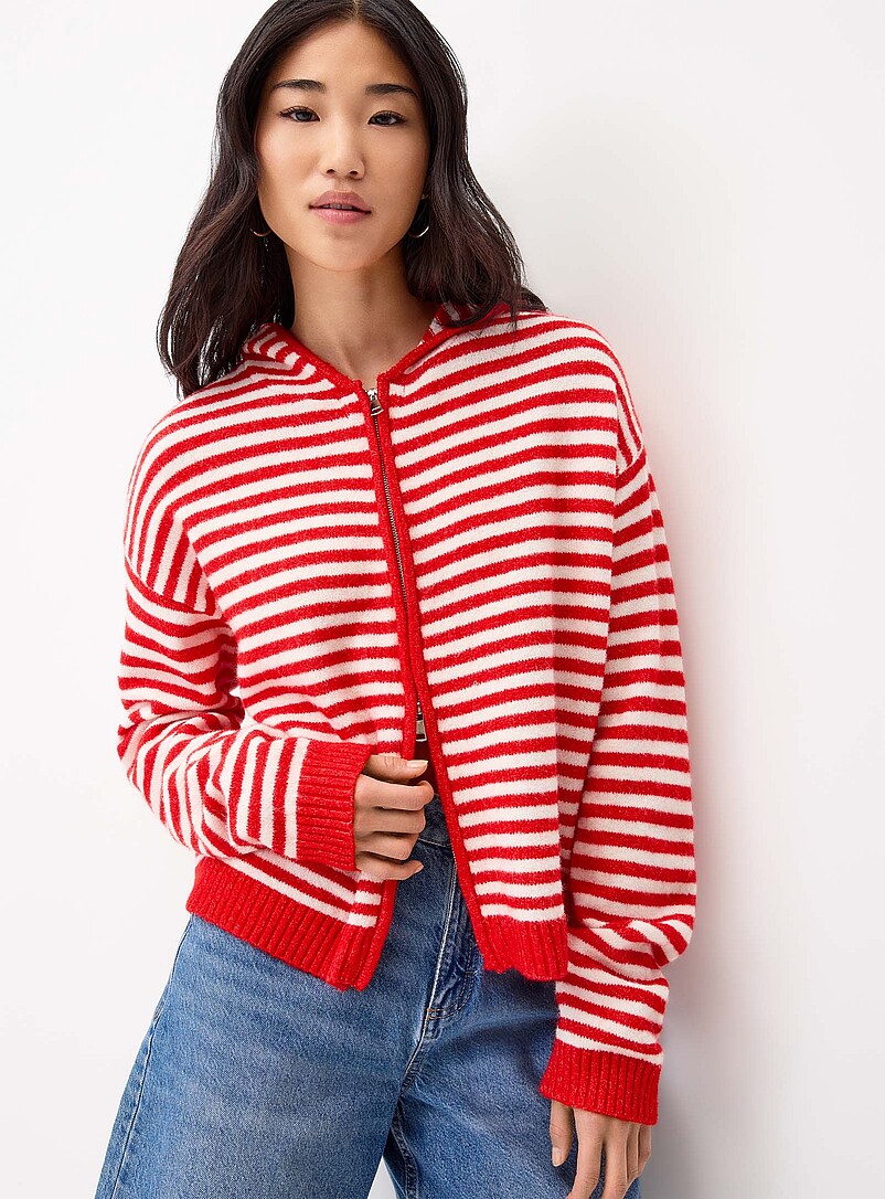 Striped zippered hooded cardigan product image 2