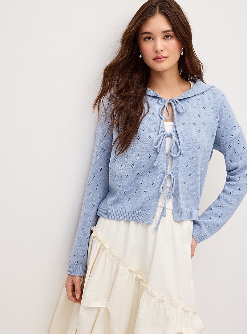 Pointelle Knit Sailor Collar Cardigan
