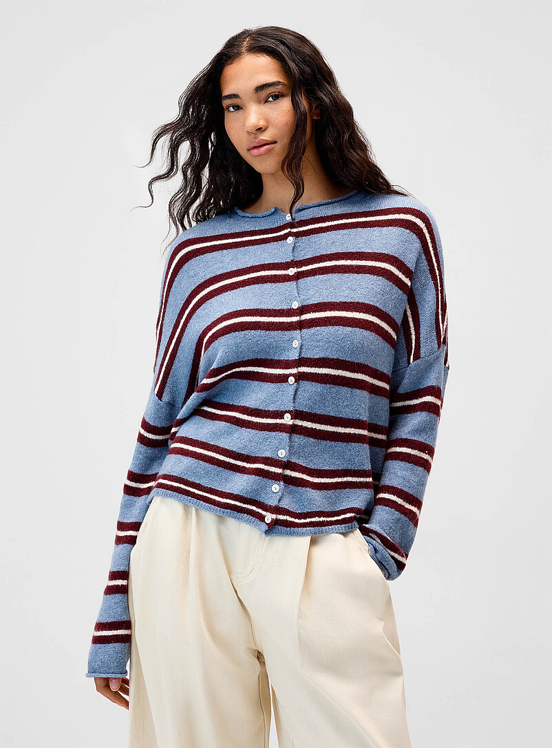 Rolled Hem Striped Cardigan