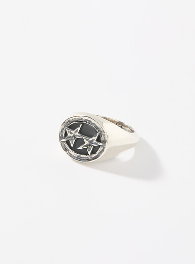 Engraved star logo signet ring