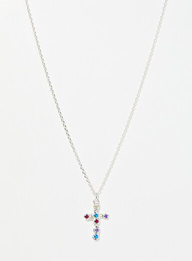 Le collier pendentif croix pierres color&eacute;es
