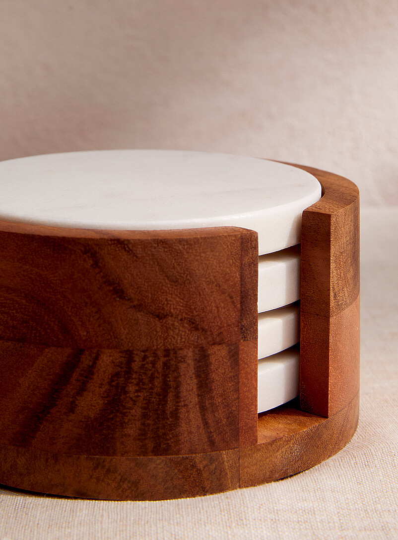 Lot De 4 Sous-Verres Marbrés En Bois - Dessous De Verre Élégants Pour Table Basse Et Tasse à Thé