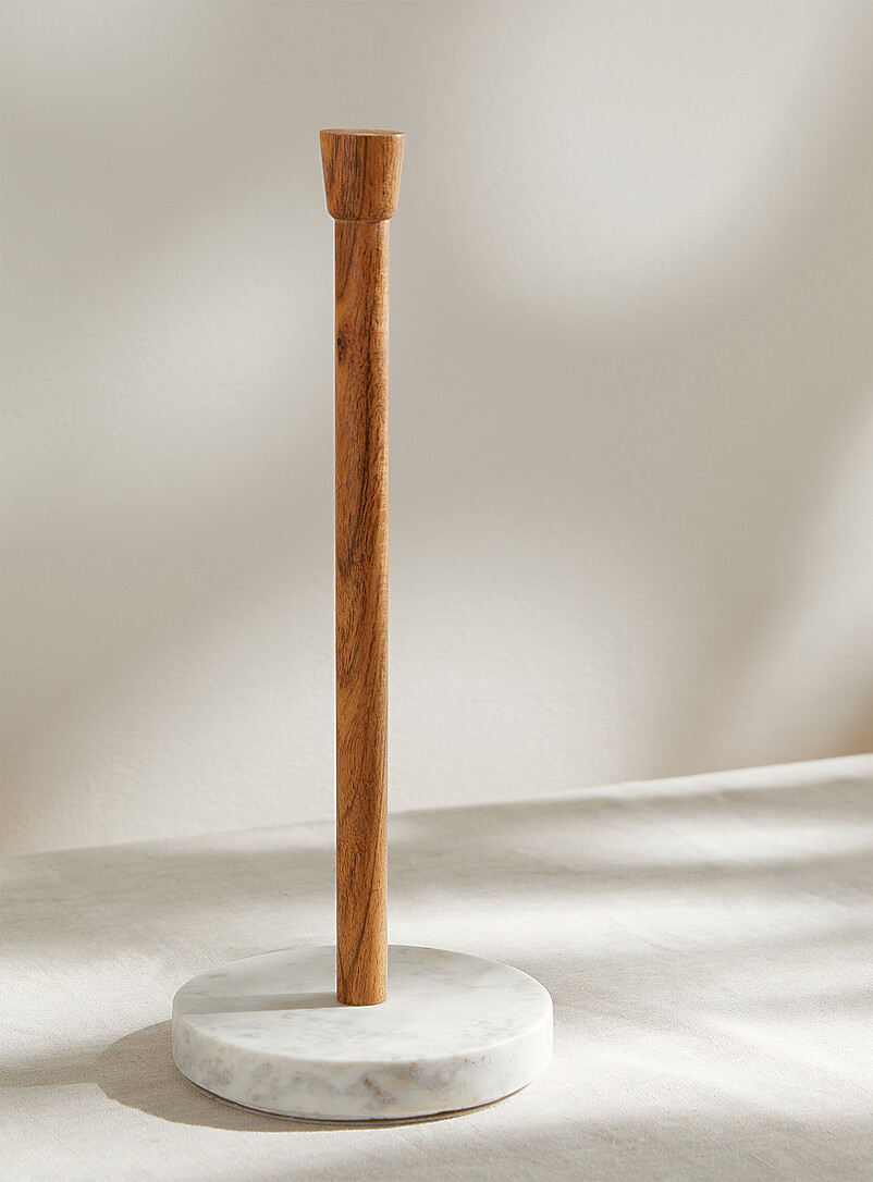 Acacia wood and marble paper towel holder product image (primary)
