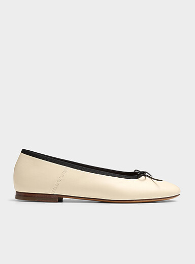 Contrasting piping leather ballet flats Women