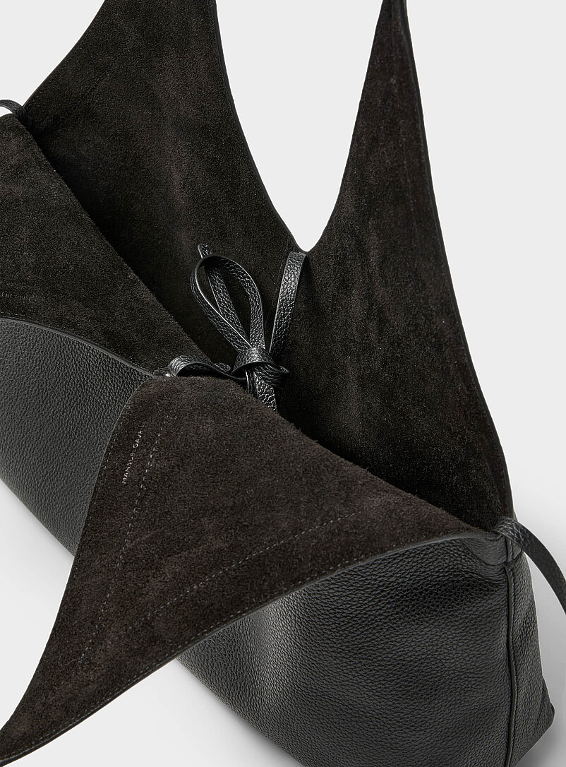 V-shaped cutout supple leather tote bag product image 3