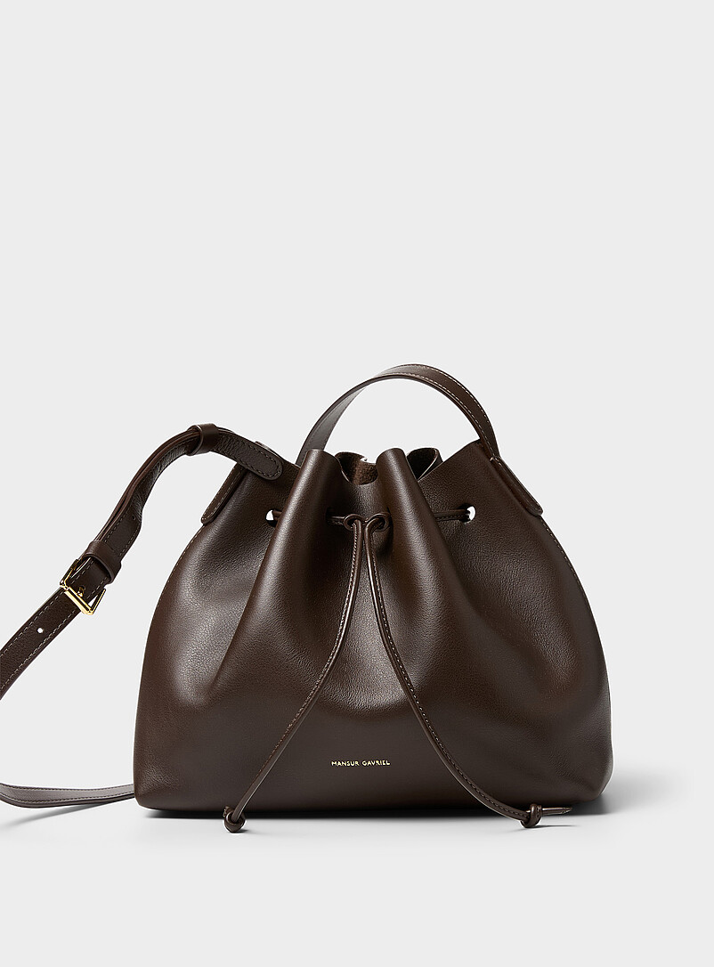 Secchio chocolate brown grained leather crossbody bag product image (primary)