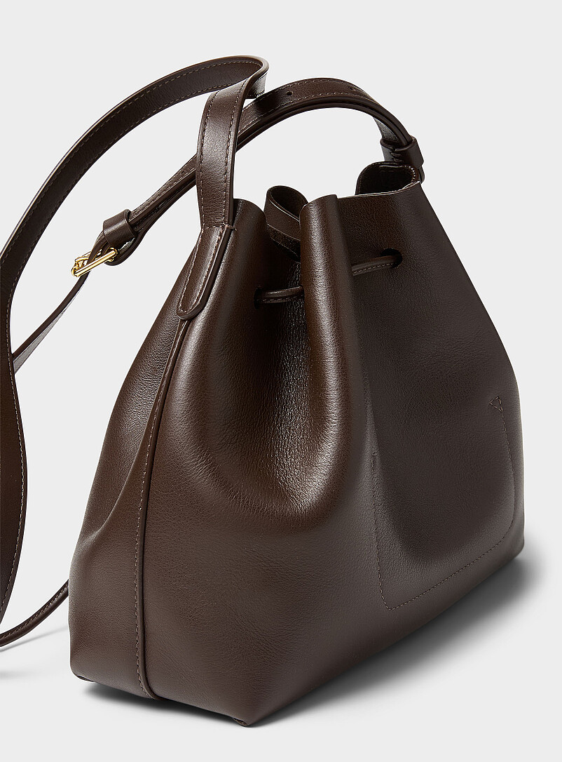 Secchio chocolate brown grained leather crossbody bag product image 2