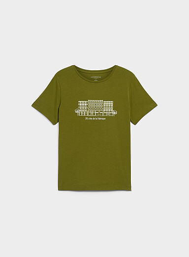 Contemporaine Mossy Green Printed Pima cotton T-shirt for women