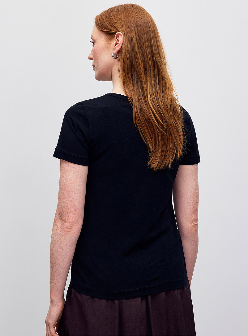Contemporaine Patterned Black Printed Pima cotton T-shirt for women
