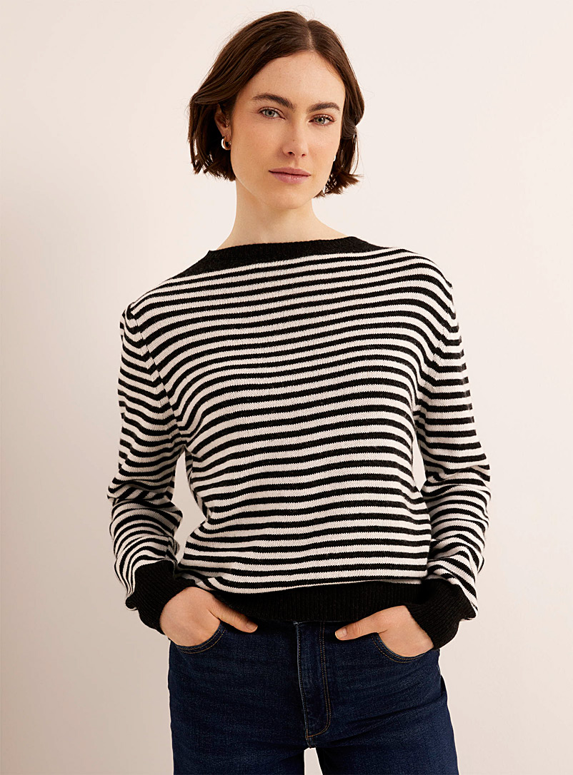Contemporaine Black Touch of cashmere striped sweater for women