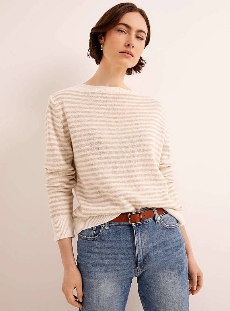 Contemporaine Ivory/Cream Beige Touch of cashmere striped sweater for women