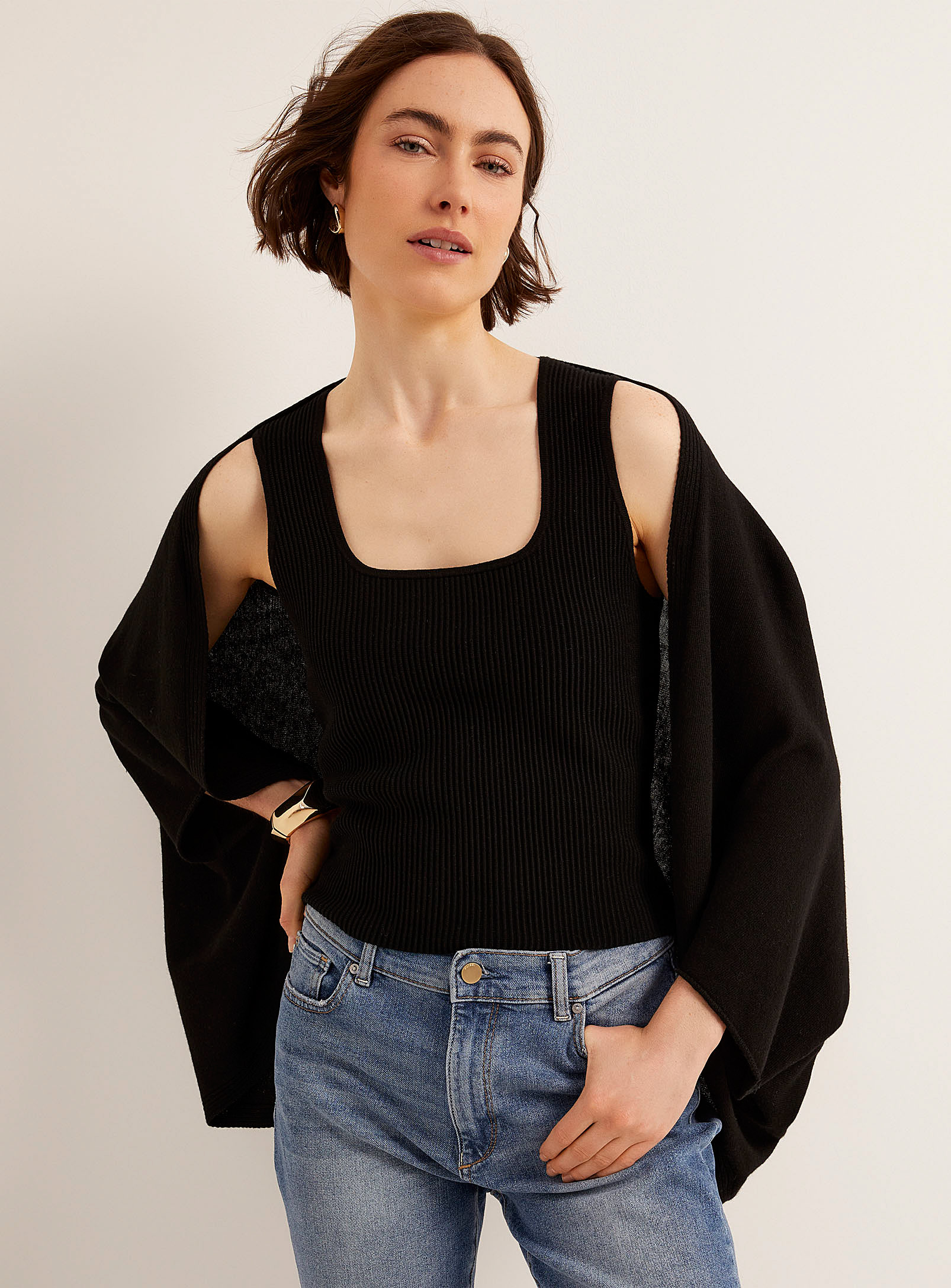 Contemporaine Touch Of Cashmere Cocoon Cardigan In Black