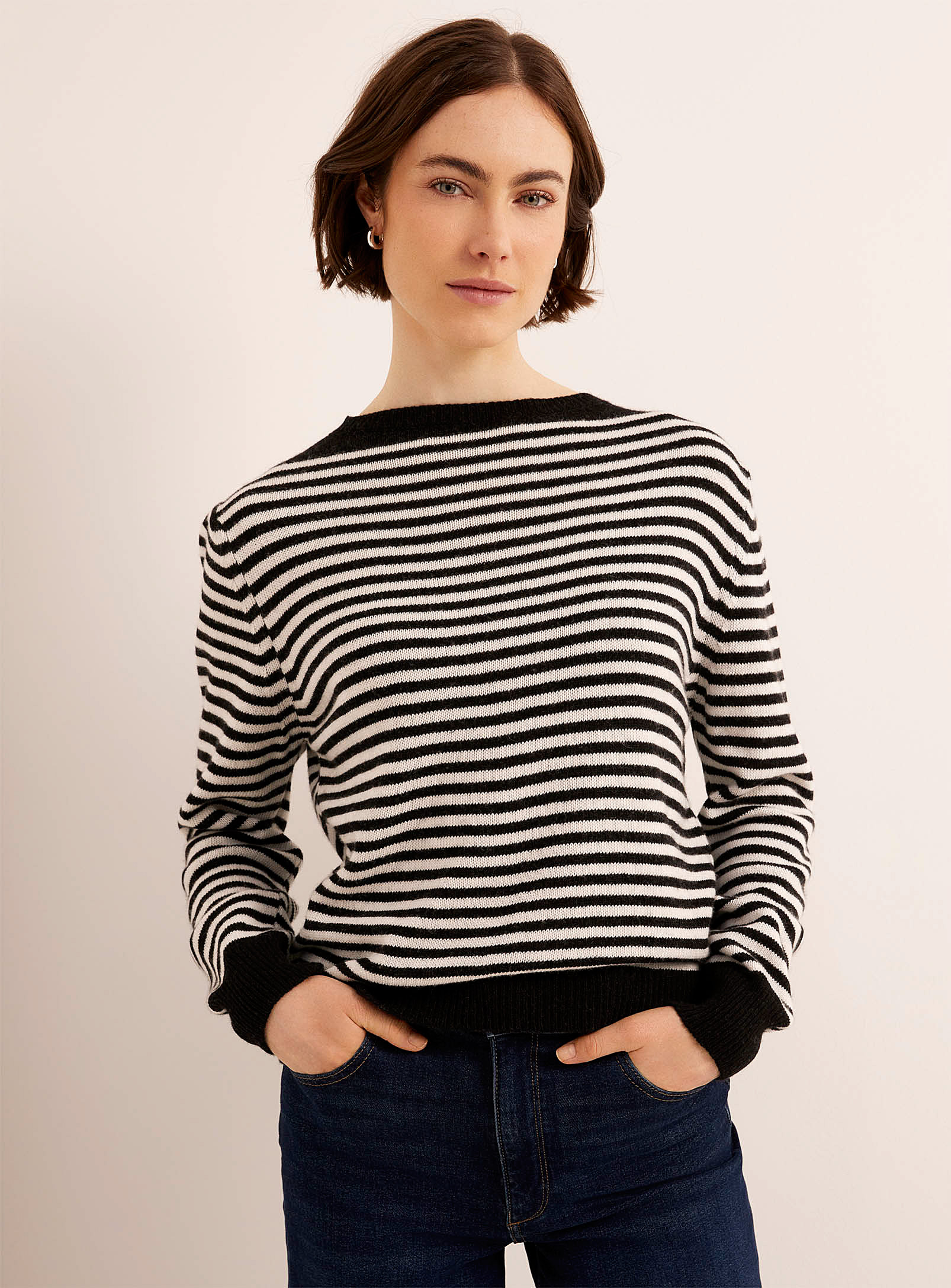 Contemporaine Touch Of Cashmere Striped Sweater In Black