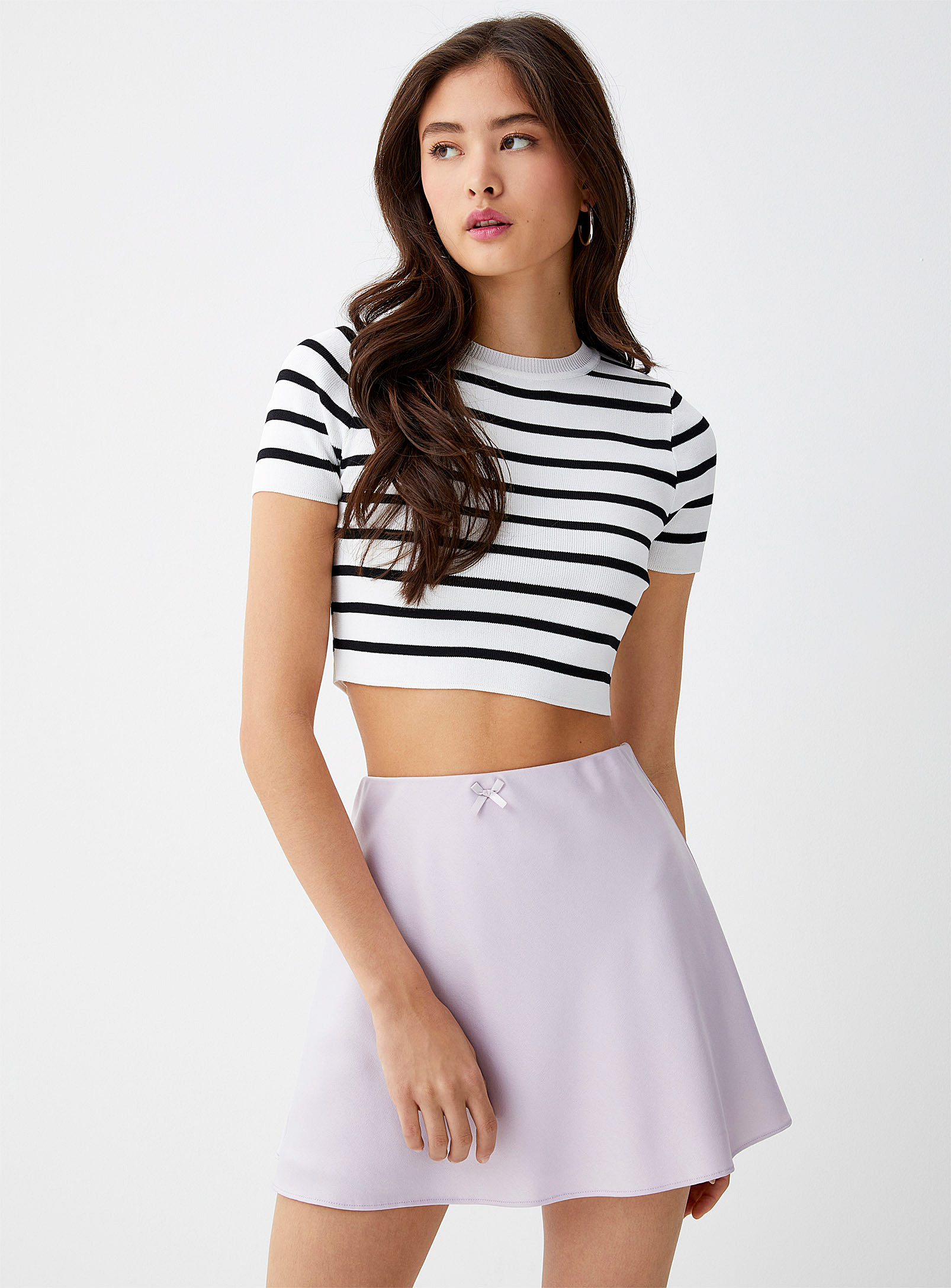 Twik Contrasting Stripes Cropped Sweater In White