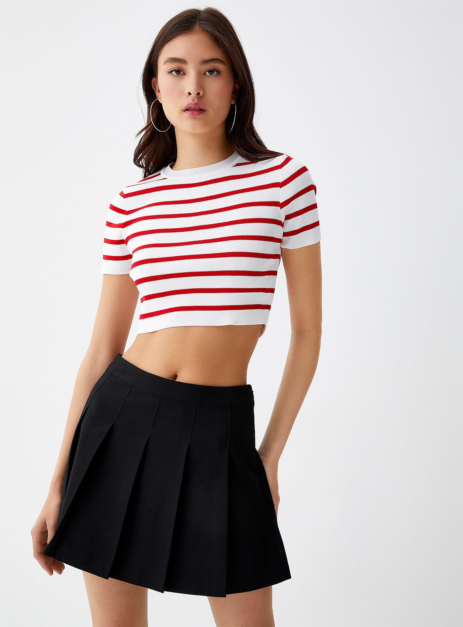 Twik Contrasting Stripes Cropped Sweater In Red