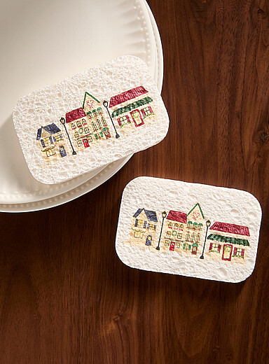 Éponges De Noël Motifs Festifs (bonhomme De Neige, Flocon...) - Lot De 4 - Éponge à Vaisselle 3 Couches Efficace - 6