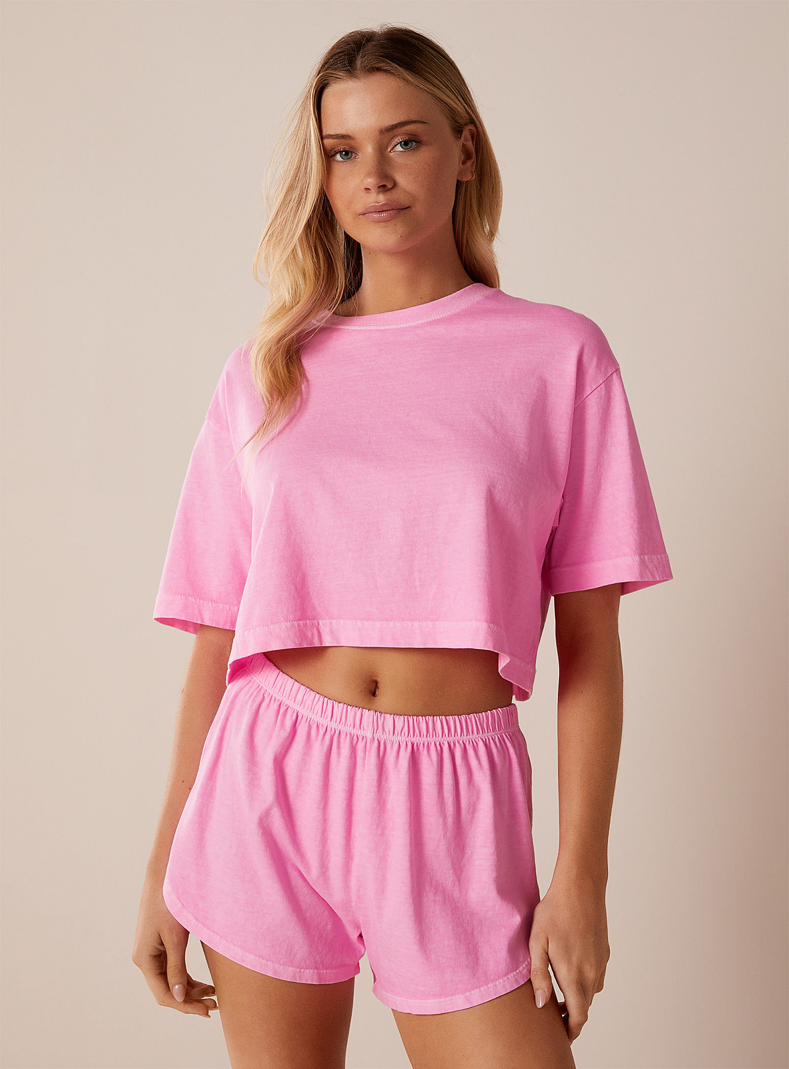 Miiyu X Twik Faded Cropped Lounge T-shirt In Pink