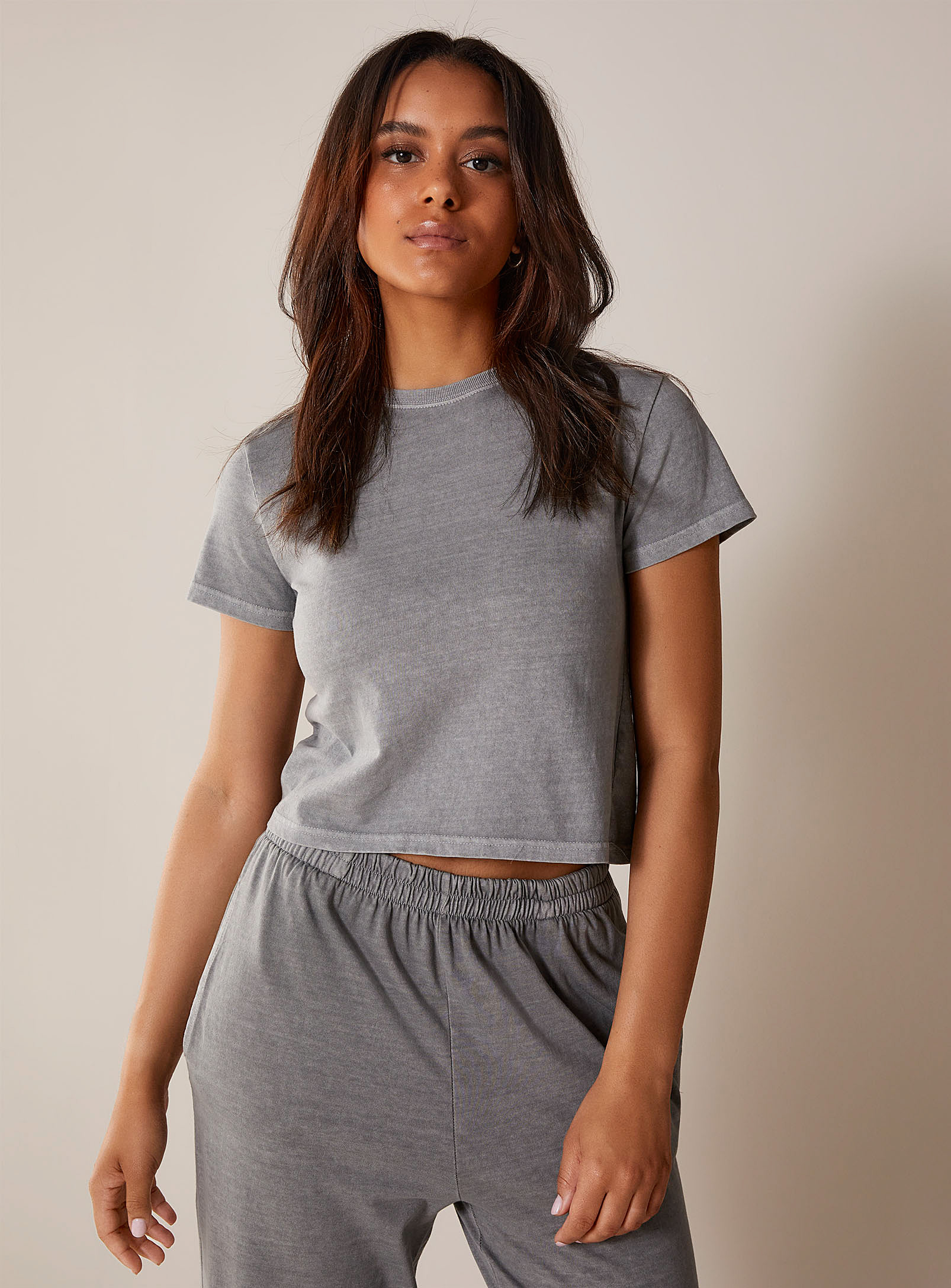 Miiyu X Twik Faded Cropped Lounge T-shirt In Gray