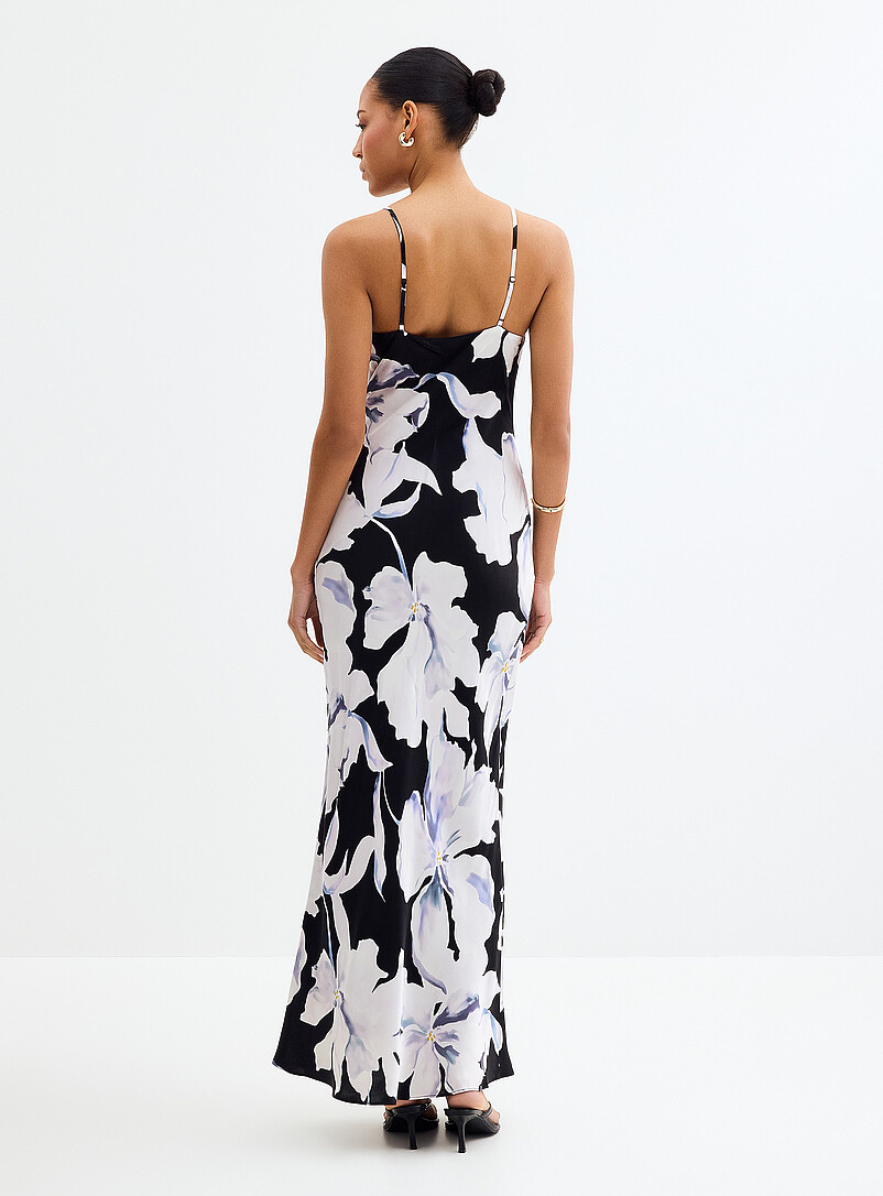 Ever New Patterned Black Valentina night garden satiny dress for women