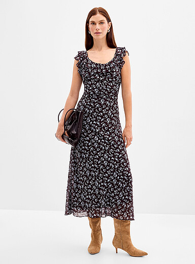 Ever New: La robe fleurie col volant Paige Brun &agrave; motifs pour femme