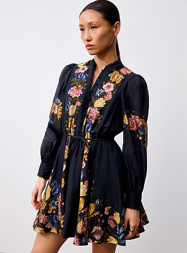 Covered buttons fall bouquet dress