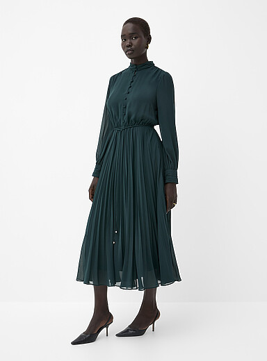Robe BCBG Max Azria Verte - Col Ruché Et Supporté, Taille Grande (L) - Occasion Très Bon État