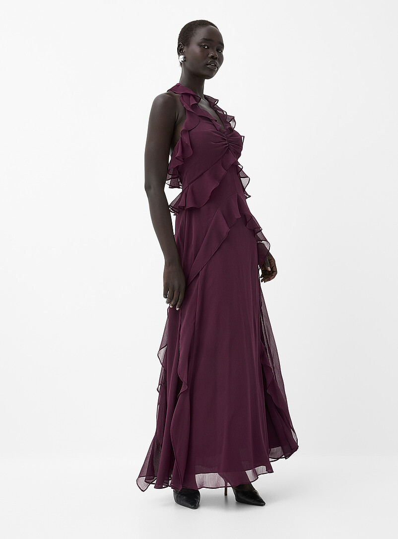 Ever New: La robe licou voilage &agrave; volants Elta Bourgogne pour femme