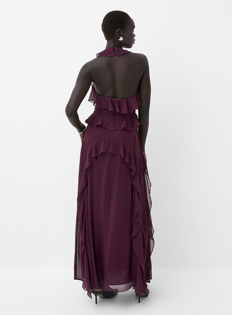 Ever New: La robe licou voilage &agrave; volants Elta Bourgogne pour femme