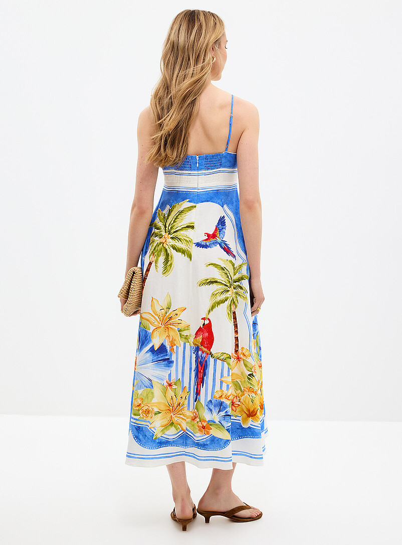 Ever New: La robe midi paradis tropical Bianca &Eacute;cru &agrave; motifs pour femme