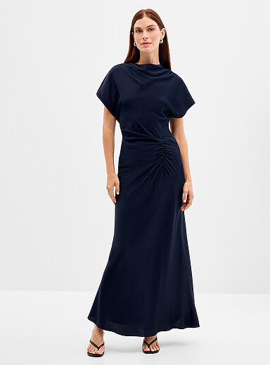 Ever New Navy/Midnight Blue Ava ruched waist satiny dress for women