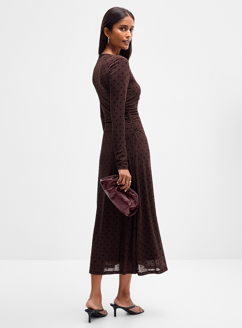 Bonnie espresso velvet dots flowy dress | Ever New | Long Dresses