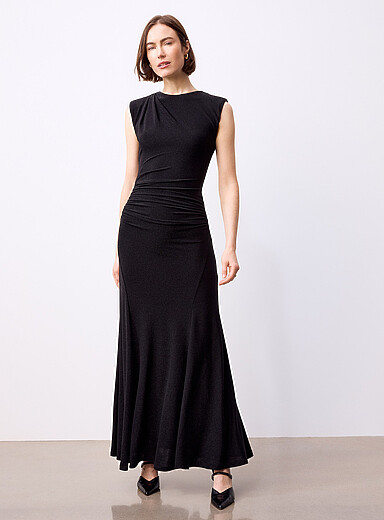 Ever New Black Ciara long shimmering ruched dress for women