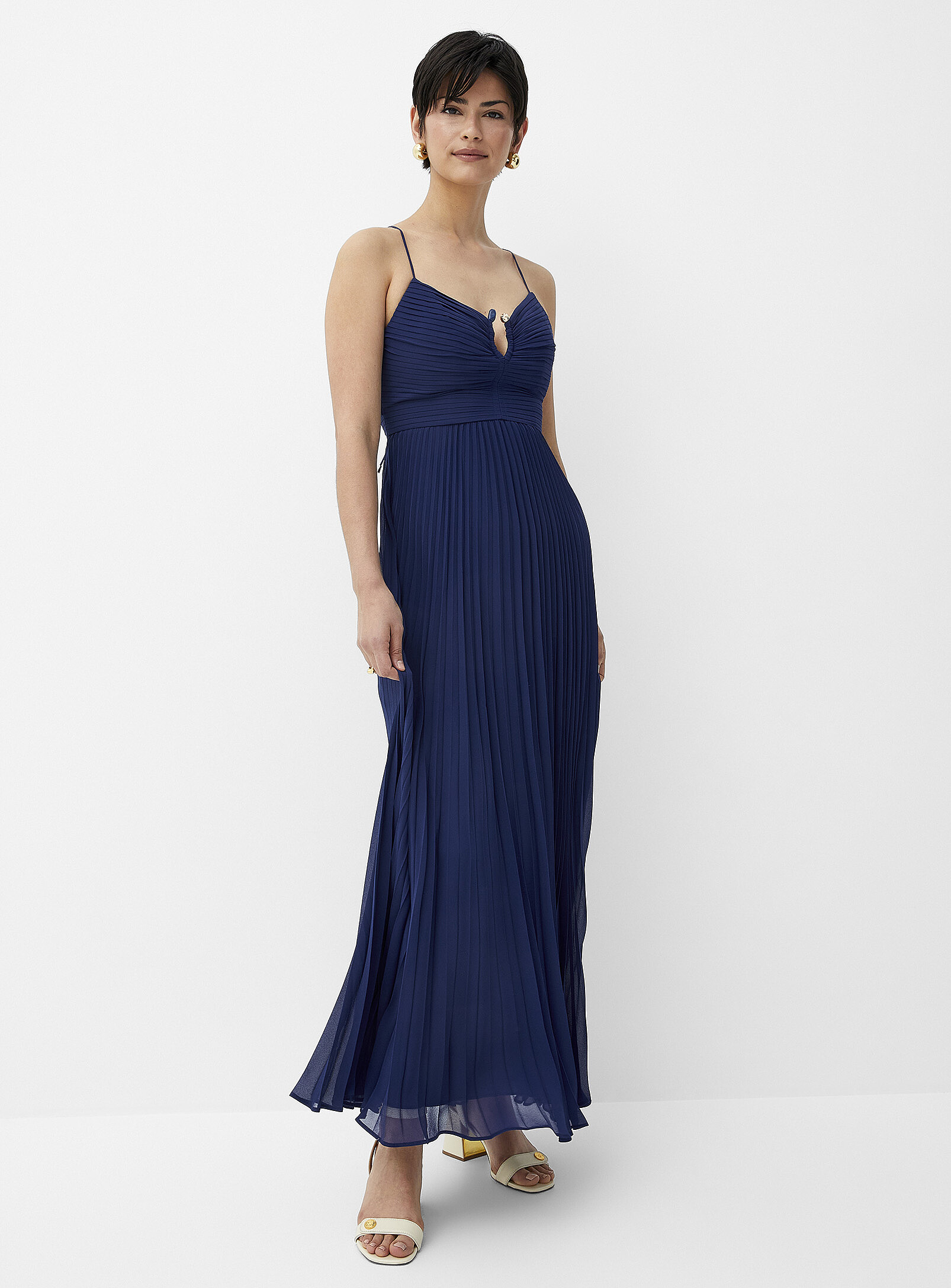 Ever New Metallic U-shaped Detail Pleated Dress In Blue | ModeSens Ever New Metallic U-shaped Detail Pleated Dress In Blue | ModeSens